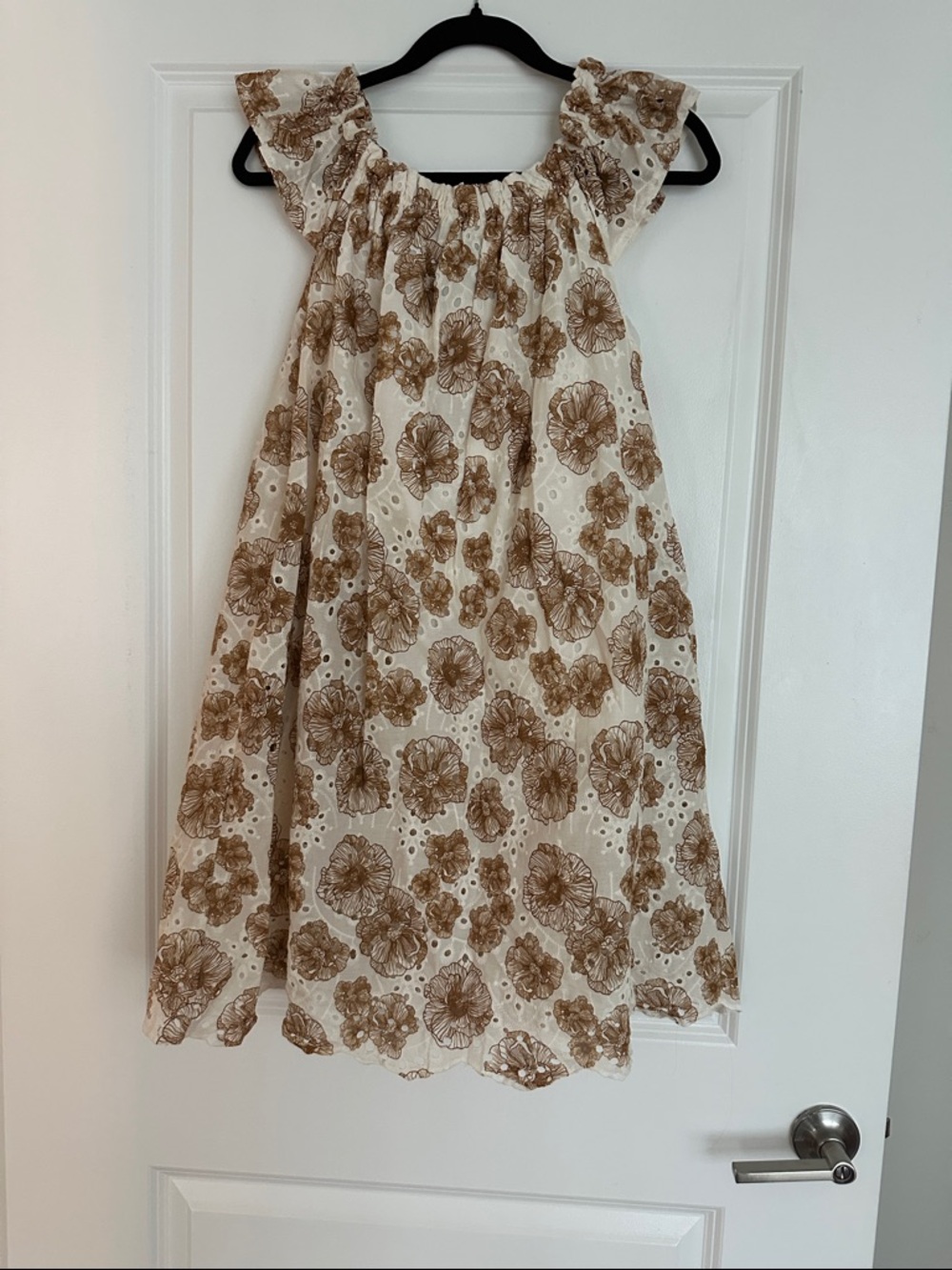 Maya Cream Dress with Brown Floral Eyelet